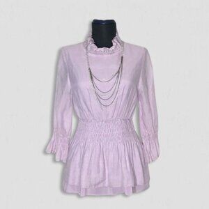 Vintage Y2K Dusk Blouse Mock Neck Ruffle Smocked Peplum Waist Light Purple Sz M